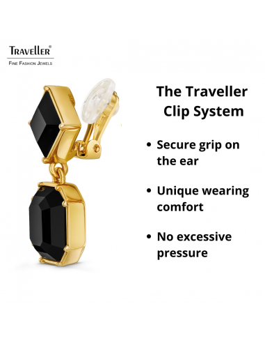 Traveller Clip-on Earrings - Drop Earring - Gold coloured - Crystals - Black - Gold Plated - 30x13 mm - 157699