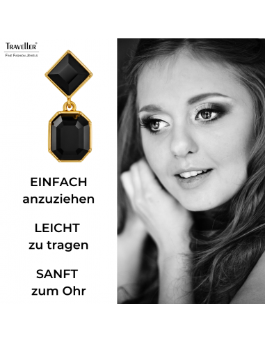 Traveller Ohrclips - Hänger - Goldfarbe - Preciosa Kristalle - Schwarz - Vergoldet - 30x13 mm - 157699