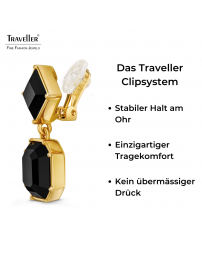 Traveller Ohrclips - Hänger - Goldfarbe - Preciosa Kristalle - Schwarz - Vergoldet - 30x13 mm - 157699