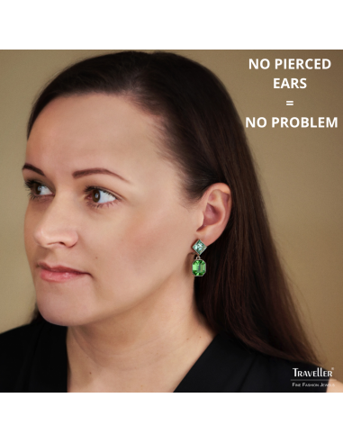 Traveller Clip-on Earrings - Drop Earrings - Platinum Plated - Crystals - Green - Crysolite&Peridot - 30x13 mm - 157700