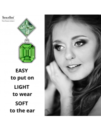Traveller Clip-on Earrings - Drop Earrings - Platinum Plated - Crystals - Green - Crysolite&Peridot - 30x13 mm - 157700