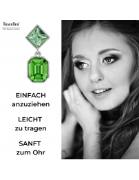 Traveller Ohrclips - Hänger - Silberfarbe - Kristalle - Grün - Crysolite&Peridot - Platiniert - 30x13 mm - 157700