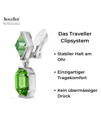 Traveller Ohrclips - Hänger - Silberfarbe - Kristalle - Grün - Crysolite&Peridot - Platiniert - 30x13 mm - 157700