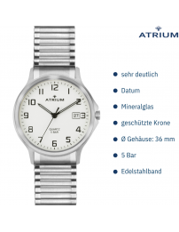 ATRIUM Herren Armbanduhr Zugband Edelstahl Silberfarben - A12-50