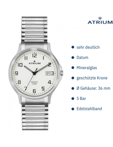 ATRIUM Herren Armbanduhr Zugband Edelstahl Silberfarben - A12-50