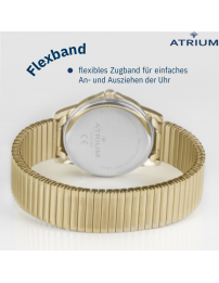 ATRIUM Armbanduhr - Herren - Edelstahl - Goldfarben - Flexibles Zugband (21cm) - 5 Bar - Datum - Quartz - A12-60