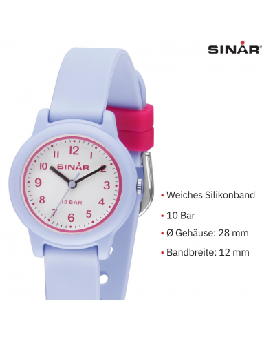 Sinar Uhr- Mädchen - Lila - Analog - 10 Bar - 28 mm - Weiches Verstellbares Band (12-17,5 cm) - XB-24-6