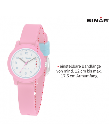Sinar Uhr- Mädchen - Rosa - Analog - 10 Bar - 28 mm - Weiches Verstellbares Band (12-17,5 cm) - XB-24-8