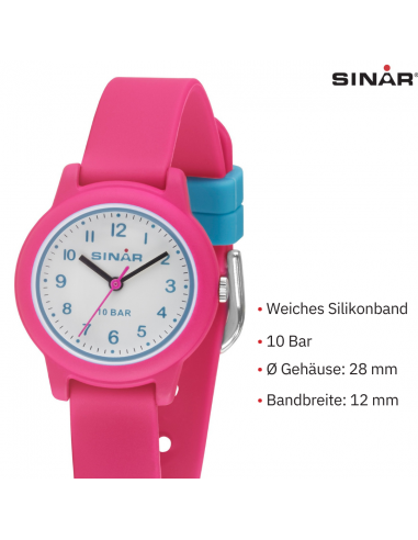 Sinar Uhr- Mädchen - Rosa - Analog - 10 Bar - 28 mm - Weiches Verstellbares Band (12-17,5 cm) - XB-24-8