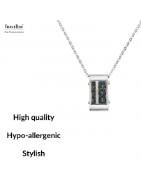 Traveller Necklace - Men - Carbon & Stainless Steel - Blue - 55 cm long