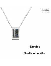 Traveller Necklace - Men - Carbon & Stainless Steel - Blue - 55 cm long