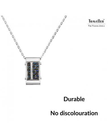 Traveller Necklace - Men - Carbon & Stainless Steel - Blue - 55 cm long