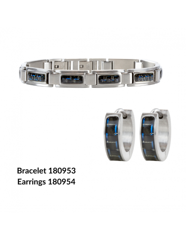 Traveller Necklace - Men - Carbon & Stainless Steel - Blue - 55 cm long