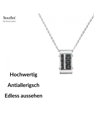 Traveller Kette - Herren - Kette Man - Karbon & Edelstahl - Blau - 55 cm lang