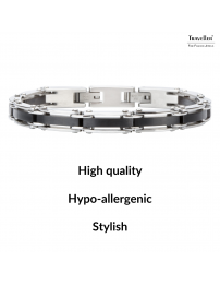 Traveller Bracelet - Men - Silver Coloured - Stainless Steel - Black PVD - 21 x 0,8 cm - 181059 