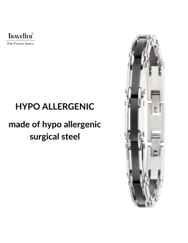 Traveller Bracelet - Men - Silver Coloured - Stainless Steel - Black PVD - 21 x 0,8 cm - 181059 