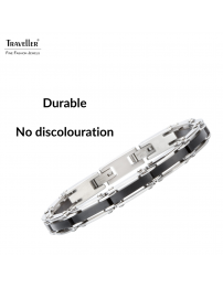 Traveller Bracelet - Men - Silver Coloured - Stainless Steel - Black PVD - 21 x 0,8 cm - 181059 