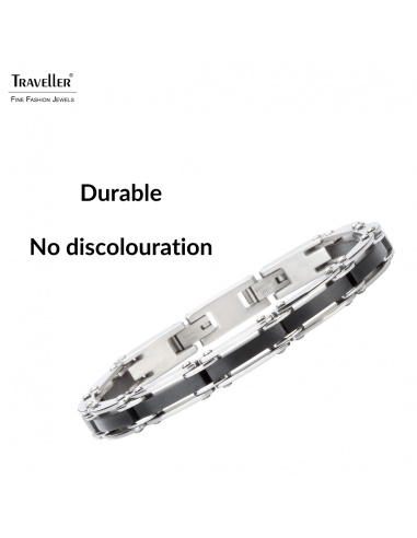 Traveller Bracelet - Men - Silver Coloured - Stainless Steel - Black PVD - 21 x 0,8 cm - 181059 