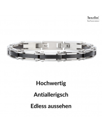 Traveller Armband - Herren - Silberfarbe - Stainless Steel - Schwarz PVD - 21 x 0,8 cm - 181059