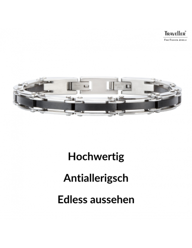 Traveller Armband - Herren - Silberfarbe - Stainless Steel - Schwarz PVD - 21 x 0,8 cm - 181059