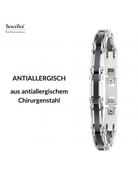 Traveller Armband - Herren - Silberfarbe - Stainless Steel - Schwarz PVD - 21 x 0,8 cm - 181059