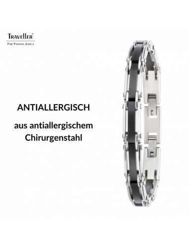 Traveller Armband - Herren - Silberfarbe - Stainless Steel - Schwarz PVD - 21 x 0,8 cm - 181059