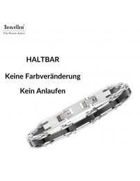 Traveller Armband - Herren - Silberfarbe - Stainless Steel - Schwarz PVD - 21 x 0,8 cm - 181059