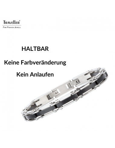 Traveller Armband - Herren - Silberfarbe - Stainless Steel - Schwarz PVD - 21 x 0,8 cm - 181059