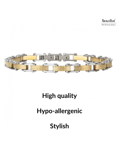 Traveller Bracelet - Men - Silver & Gold Coloured - Stainless Steel - Gold Plated - 21 x 0,6 cm - 181060