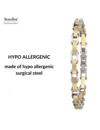 Traveller Bracelet - Men - Silver & Gold Coloured - Stainless Steel - Gold Plated - 21 x 0,6 cm - 181060