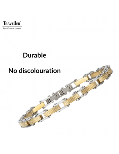 Traveller Bracelet - Men - Silver & Gold Coloured - Stainless Steel - Gold Plated - 21 x 0,6 cm - 181060