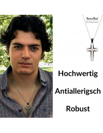 Traveller Kreuz  Kette - Herren - Kette Man - Zirkonia - Edelstahl & Schwarz - 50+5cm lang Traveller Kreuz  Kette - Herren - Kette Man - Zirkonia - Edelstahl & Schwarz - 50+5cm lang
