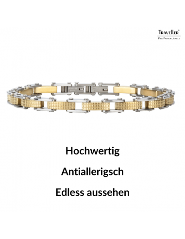 Traveller Armband - Herren - Silberfarbe & Goldfarbe - Edelstahl - Vergoldet - 21 x 0,6 cm - 181060
