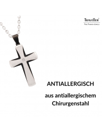 Traveller Kreuz  Kette - Herren - Kette Man - Zirkonia - Edelstahl & Schwarz - 50+5cm lang Traveller Kreuz  Kette - Herren - Kette Man - Zirkonia - Edelstahl & Schwarz - 50+5cm lang