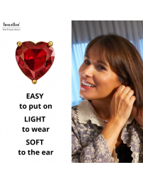 Traveller Clip-on Earrings - Gold Coloured - Zirkonia - Red - Gold Plated - Heart - 13x12 mm - 157685