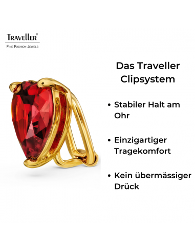 Traveller Ohrclips - Goldfarbe - Zirkonia - Rot - Vergoldet - Herz - 13x12 mm - 157685