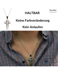 Traveller Kreuz  Kette - Herren - Kette Man - Zirkonia - Edelstahl & Schwarz - 50+5cm lang Traveller Kreuz  Kette - Herren - Kette Man - Zirkonia - Edelstahl & Schwarz - 50+5cm lang