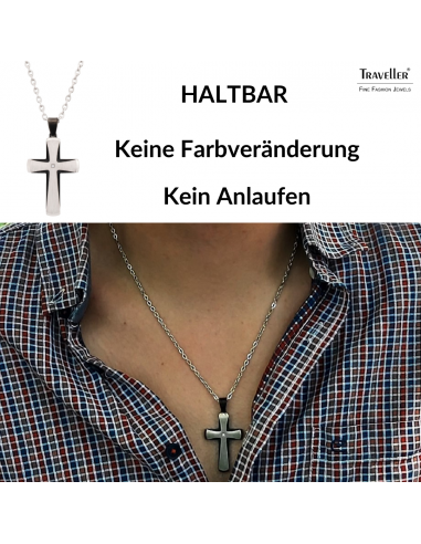 Traveller Kreuz  Kette - Herren - Kette Man - Zirkonia - Edelstahl & Schwarz - 50+5cm lang Traveller Kreuz  Kette - Herren - Kette Man - Zirkonia - Edelstahl & Schwarz - 50+5cm lang
