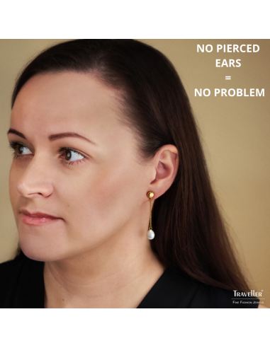 Traveller Clip-on Earrings - Drop Earring - Baroque Pearls - 10x8mm - White - Platinum Plated - 50x8mm - 114271