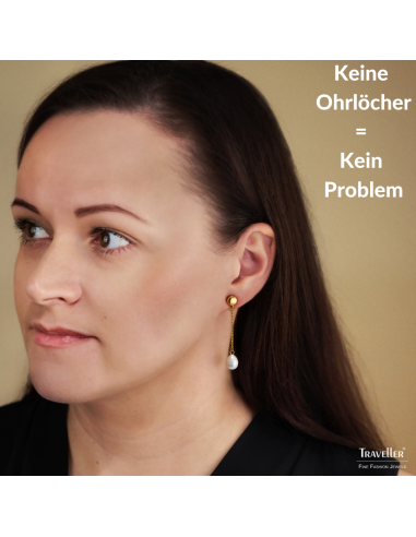 Traveler Ohrclips - Hänger - Goldfarbe - Barok Perle - 10x8mm - Weiss - Vergoldet - 50x8mm - 114271