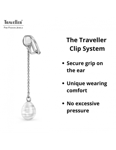 Traveller Clip-on Earrings - Drop Earring - Baroque Pearls - 10x8mm - White - Platinum Plated - 50x8mm - 114272