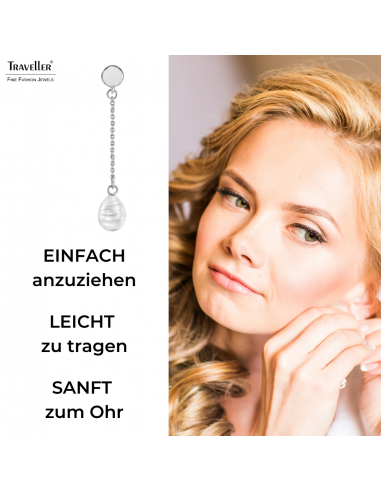 2Traveller Ohrclips - Hänger - Silberfarbe - Barok Perle - 10x8mm - Weiss - Platiniert - 50x8 mm - 114271