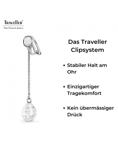 2Traveller Ohrclips - Hänger - Silberfarbe - Barok Perle - 10x8mm - Weiss - Platiniert - 50x8 mm - 114271