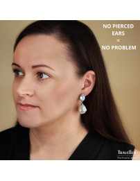 Traveller Clip-on Earrings - Drop Earring - Silver Plated - Baroque Pearls -20x17mm- White - Crystals - 42mm - 114285