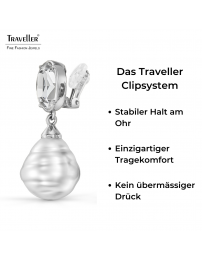 Traveller Ohrclips - Hänger - Silberfarbe - Barock Perle -20x17mm - Weiss - Kristalle - Platiniert - 42x17mm - 114285