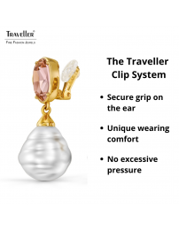 Traveller Clip-on Earrings - Drop Earring - Gold Plated - Baroque Pearls -20x17mm- White - Crystals - Pink -42mm - 114286