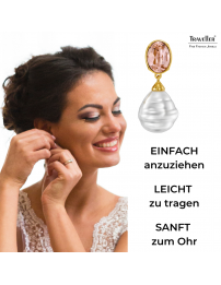 Traveller Ohrclips - Hänger - Goldfarbe - Barock Perle -20x17mm - Weiss - Kristalle - Rosa -  Vergoldet -42x17mm - 114286