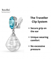 Traveller Clip-on Earrings - Baroque Pearls - 20x17mm - White - Crystals - Blue - Platinum Plated - 42x17mm - 114287
