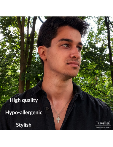 Traveller Cross Chain - Men - Necklace Man - Stainless Steel - Zirconia - 50+5cm long