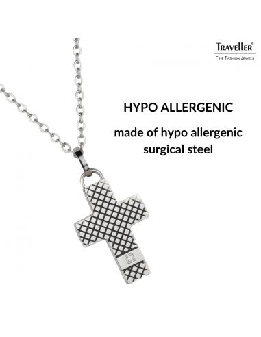 Traveller Cross Chain - Men - Necklace Man - Stainless Steel - Zirconia - 50+5cm long
